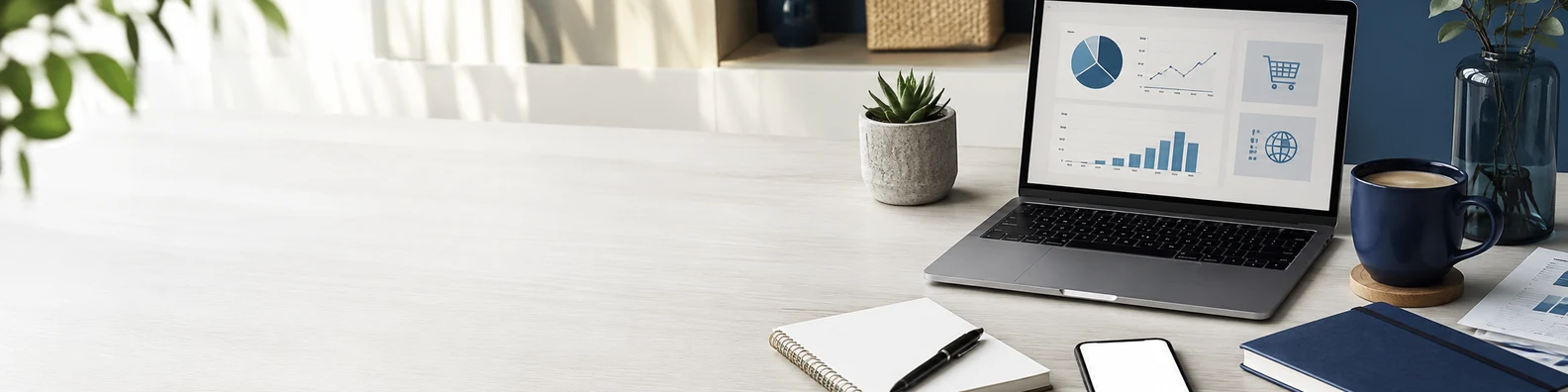 Online Business Workspace professional business LinkedIn background banner with clean corporate styling