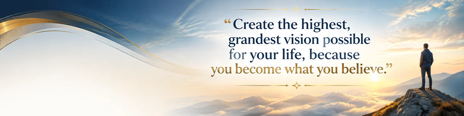 Oprah Winfrey dream quote LinkedIn background banner with horizon light navy white soft gold beige and sky blue gradients