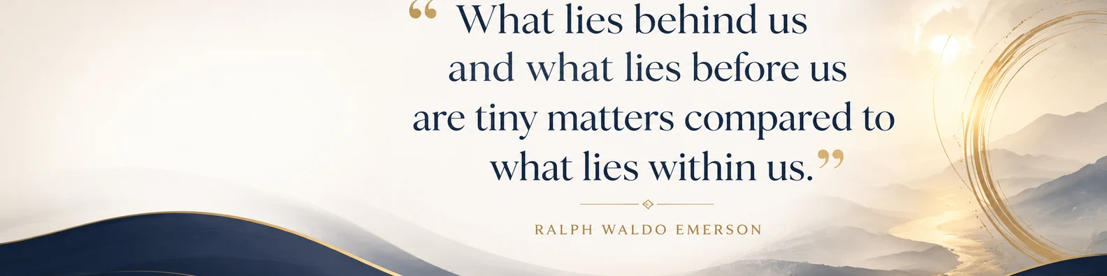Ralph Waldo Emerson growth quote LinkedIn background banner with inner growth layers navy white beige grey and soft gold