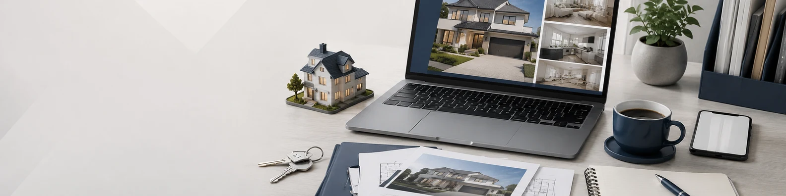 Real Estate Agent Desk professional business LinkedIn background banner with clean corporate styling