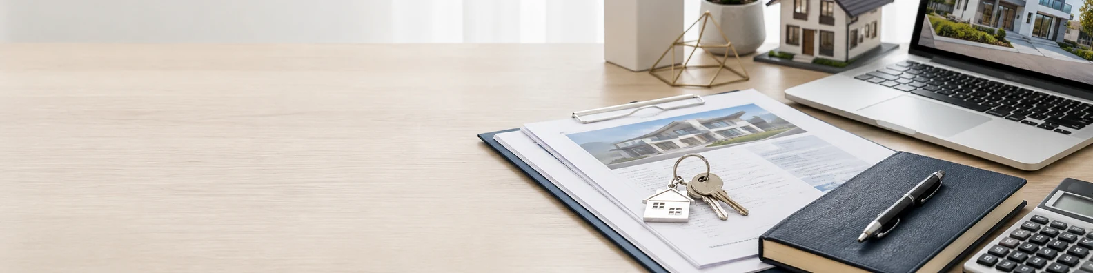 Real Estate Business Desk professional business LinkedIn background banner with clean corporate styling