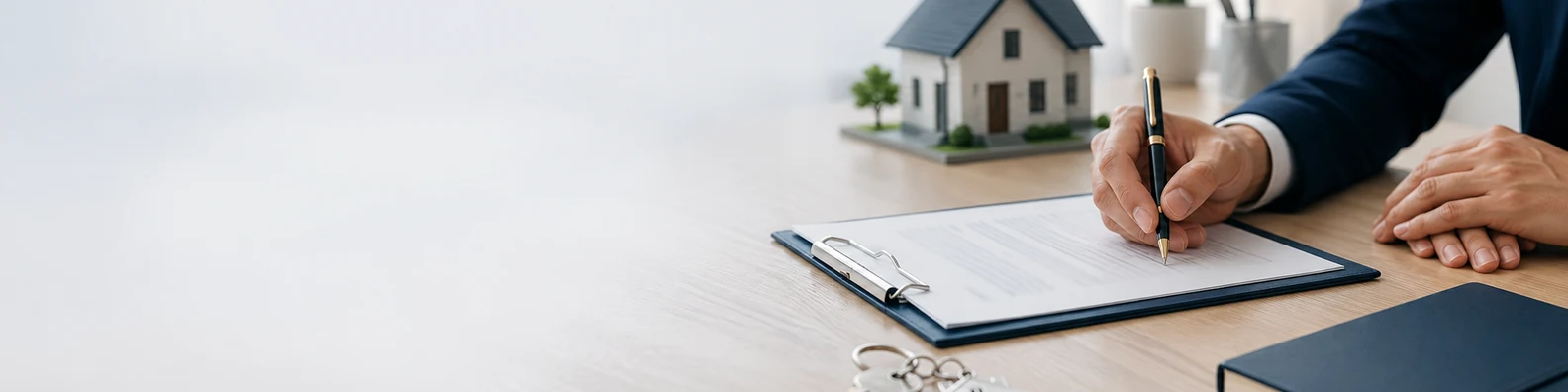 Real Estate Contract Signing professional business LinkedIn background banner with clean corporate styling