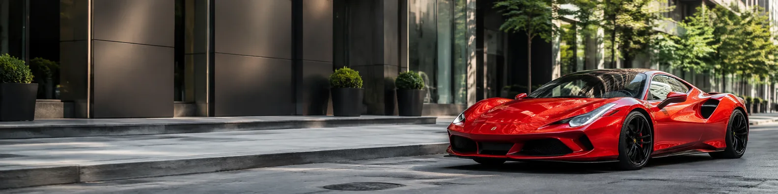 Red sports car on modern urban street LinkedIn background banner