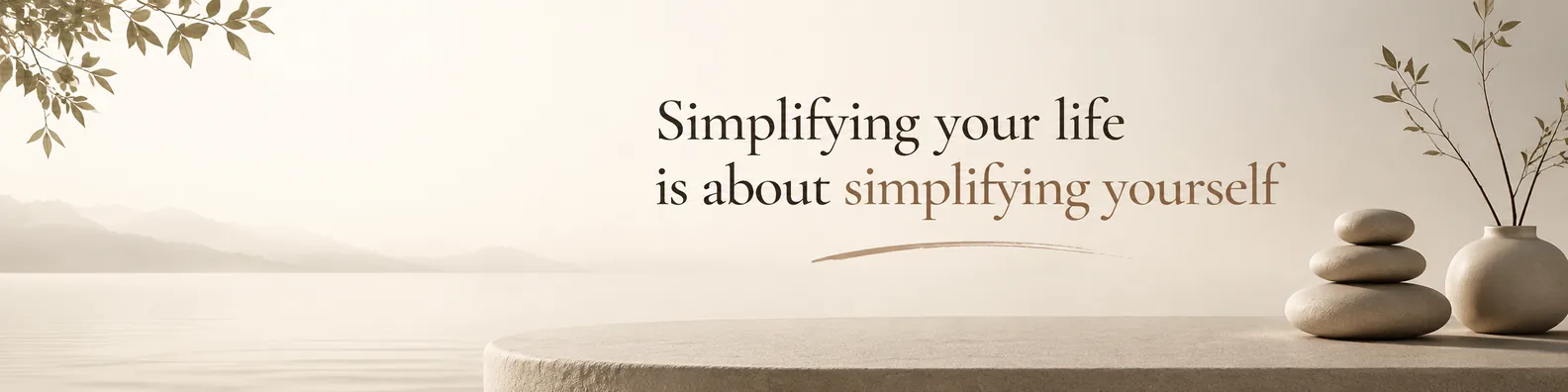 Calm minimalist quote LinkedIn background banner with serene zen landscape