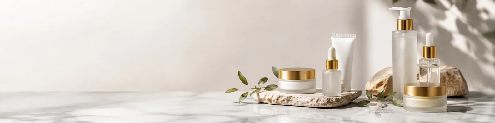 Skincare product shoot on clean background business LinkedIn background banner