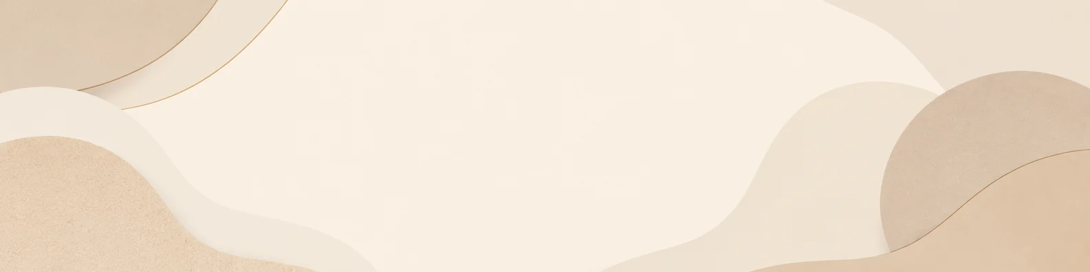 Soft beige abstract shapes LinkedIn background banner with cream sand taupe and neutral rounded forms