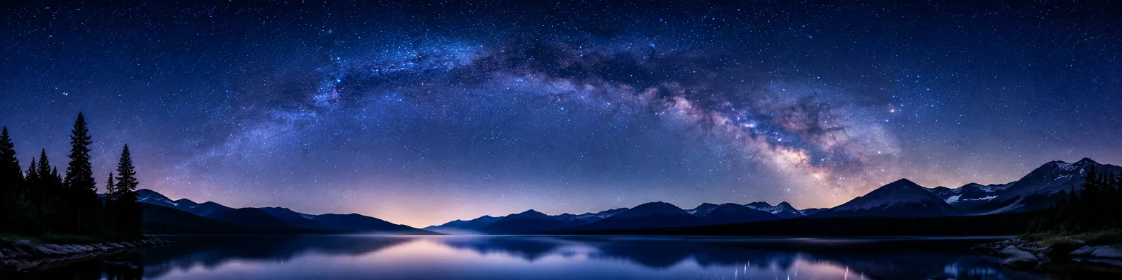 Starry night sky over calm lake LinkedIn background banner