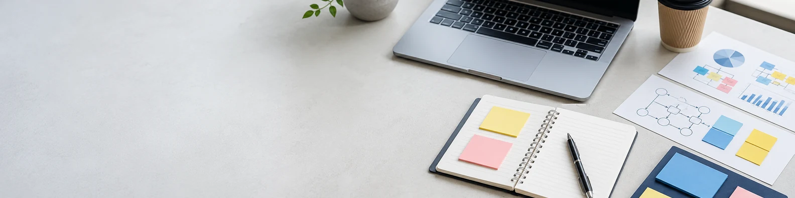 Startup Laptop And Notes professional business LinkedIn background banner with clean corporate styling