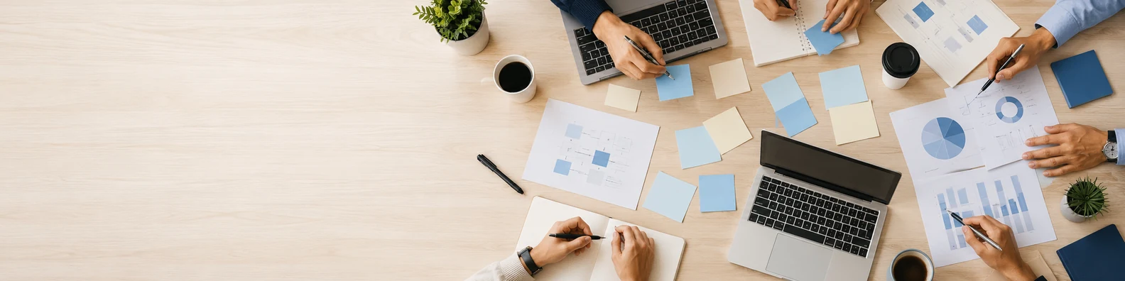 Startup Team Planning Session professional business LinkedIn background banner with clean corporate styling