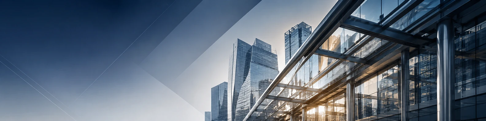 Steel and glass urban design with modern structures and reflective corporate architecture LinkedIn banner