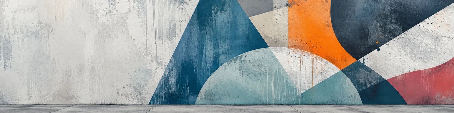 Street art urban wall with abstract mural shapes, painted texture, and clean creative composition LinkedIn banner