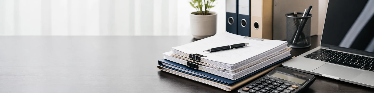 Tax Documents And Calculator professional business LinkedIn background banner with clean corporate styling