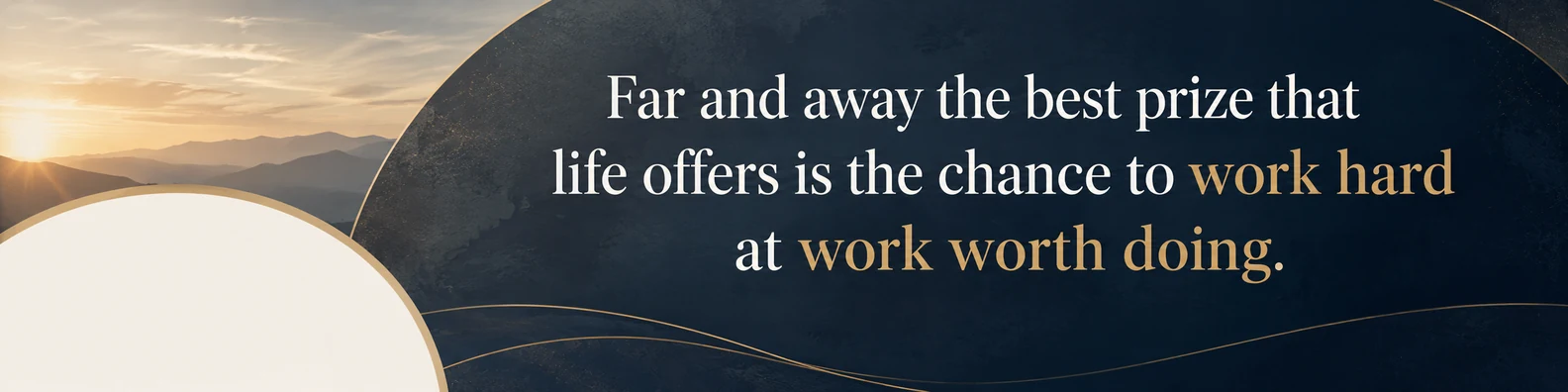 Theodore Roosevelt effort quote LinkedIn background banner with sunrise light navy charcoal white beige and muted gold