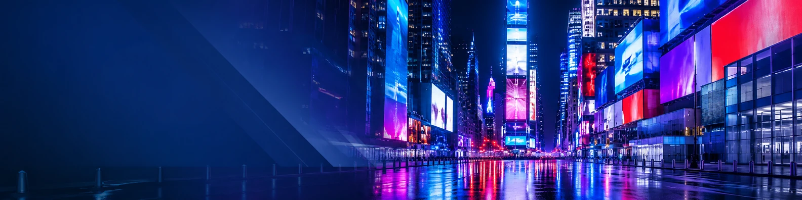 Times Square inspired urban lights with colorful reflections and tall buildings LinkedIn background banner