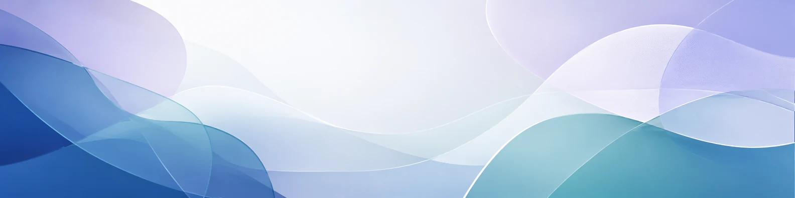 Transparent layer abstract LinkedIn background banner with blue teal white lavender translucent flowing shapes and soft gradients