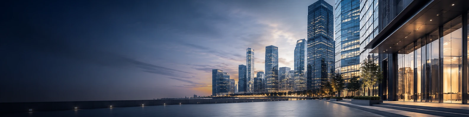 Urban business district with modern office towers and clean streets LinkedIn background banner