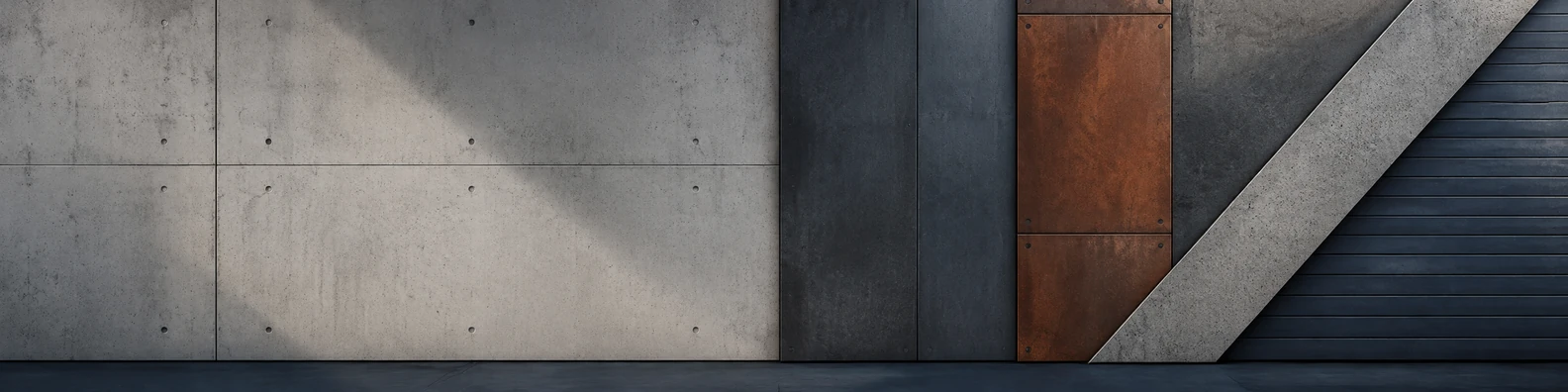 Urban industrial wall texture with clean concrete, metal surfaces, and refined shadows LinkedIn banner