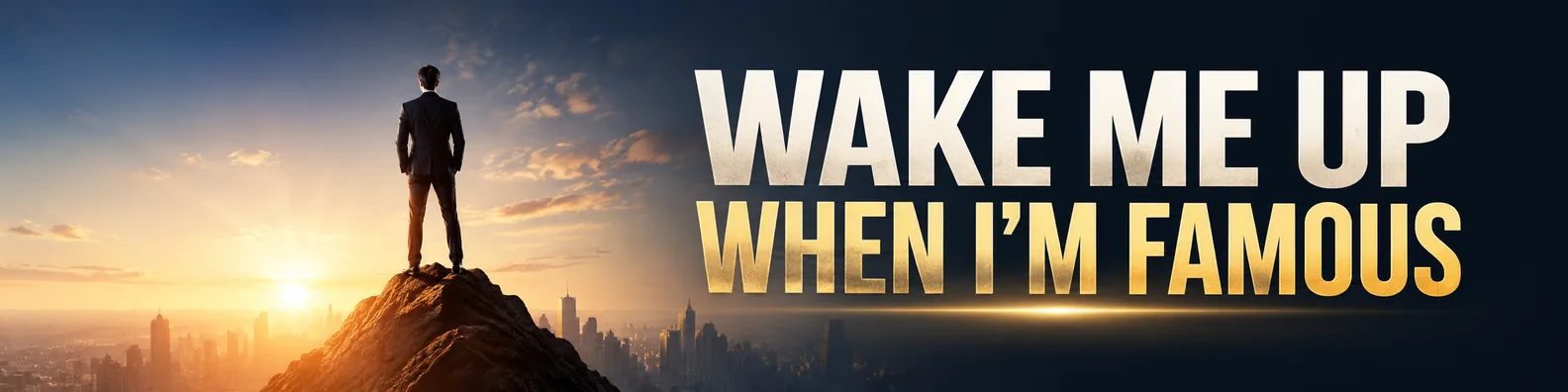 Ambitious city sunrise quote LinkedIn background banner with standing figure