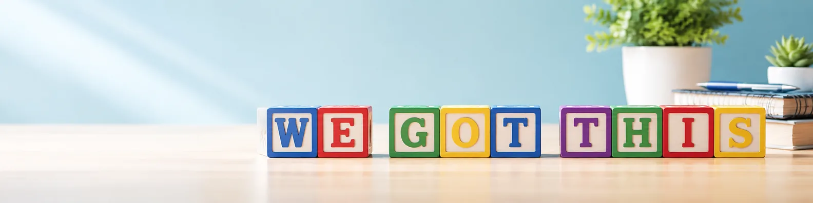 Encouraging quote LinkedIn background banner with colorful alphabet blocks