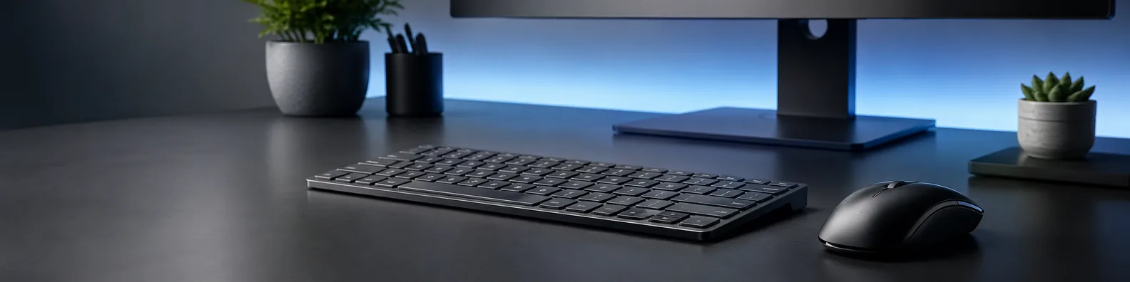 Modern keyboard and mouse workspace technology LinkedIn background banner