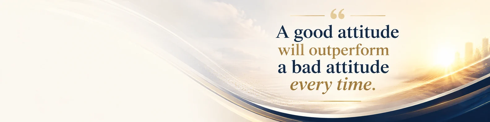 Zig Ziglar attitude quote LinkedIn background banner with warm light navy beige and gold motivational design