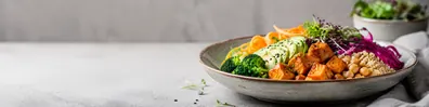 Fresh vegan dish with colorful vegetables business LinkedIn background banner
