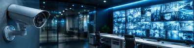 High tech surveillance and security monitoring LinkedIn background banner