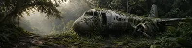 Abandoned airplane in overgrown forest LinkedIn background banner