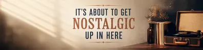 Nostalgic quote LinkedIn background banner with vintage record player and retro decor