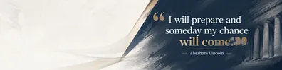 Abraham Lincoln determination quote LinkedIn background banner with navy white beige classic structure