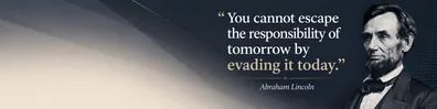 Abraham Lincoln duty quote LinkedIn background banner with serious navy charcoal responsibility design