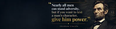 Abraham Lincoln leadership quote LinkedIn background banner with dark navy gold executive character design
