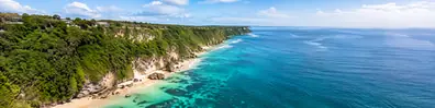 Bali coastline aerial panorama with tropical cliffs and turquoise water LinkedIn background banner