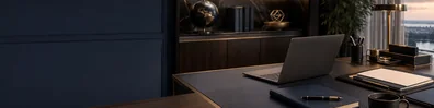 CEO Desk Workspace professional business LinkedIn background banner with clean corporate styling