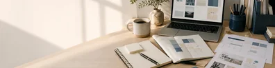 Content Marketing Planning Desk professional business LinkedIn background banner with clean corporate styling