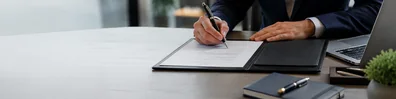 Corporate Contract Signing Desk professional business LinkedIn background banner with clean corporate styling