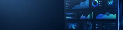 Data science dashboard LinkedIn background banner with abstract charts, graphs, data panels, predictive model visuals, and clean analytics elements