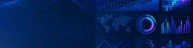 Data visualization screen LinkedIn background banner with clean chart panels, heatmap-style patterns, circular analytics elements, graph lines, and abstract data shapes