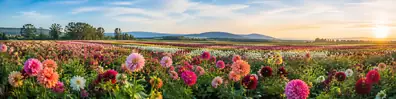 Endless colorful flower field at golden hour LinkedIn background banner