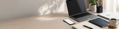 Entrepreneur Desk Setup professional business LinkedIn background banner with clean corporate styling