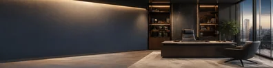 Executive Office Interior professional business LinkedIn background banner with clean corporate styling