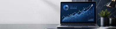Financial Graph On Laptop professional business LinkedIn background banner with clean corporate styling
