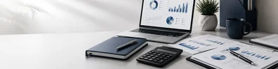 Financial Planning Workspace professional business LinkedIn background banner with clean corporate styling
