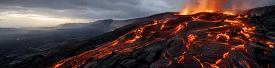 Flowing lava across dark volcanic rock LinkedIn background banner