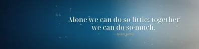 Helen Keller possibility quote LinkedIn background banner with teamwork connection shapes navy blue white grey and warm beige
