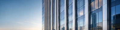 High-rise building facade with repeating windows and glass reflections urban LinkedIn background banner