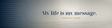 Mahatma Gandhi change quote LinkedIn background banner with calm navy cream white beige and muted gold abstract texture