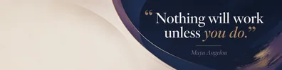 Maya Angelou success quote LinkedIn background banner with navy white muted purple and beige abstract design
