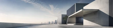 Modern concrete architecture with geometric walls, sharp angles, and soft shadows LinkedIn background banner