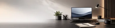 Modern Desk Setup For Professionals professional business LinkedIn background banner with clean corporate styling